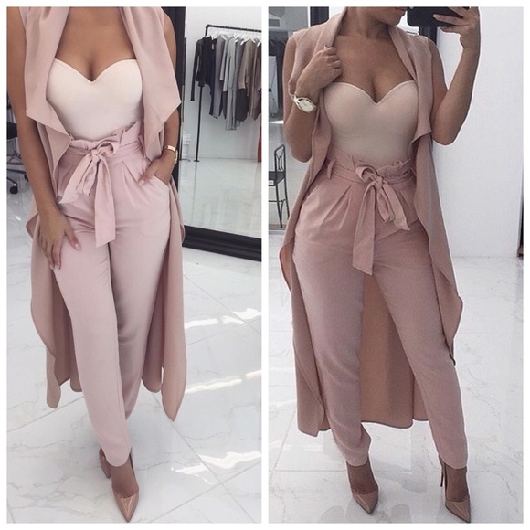 Blush Pink Tie Waist Trousers (L) - Picture 2 of 6